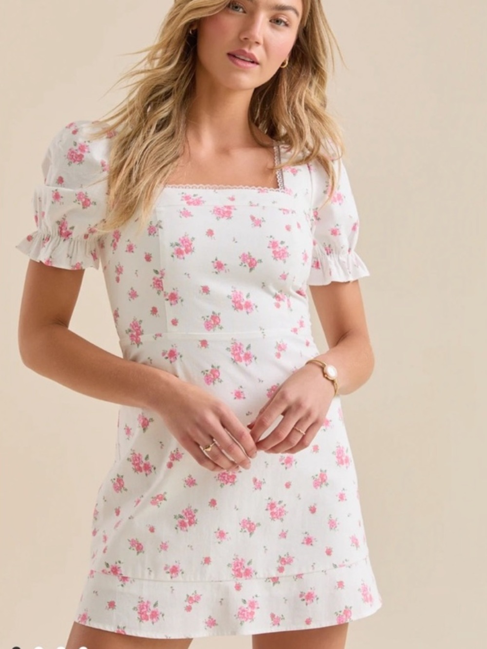 Altar'd State Lucia White Mini Dress with Pink Floral Print